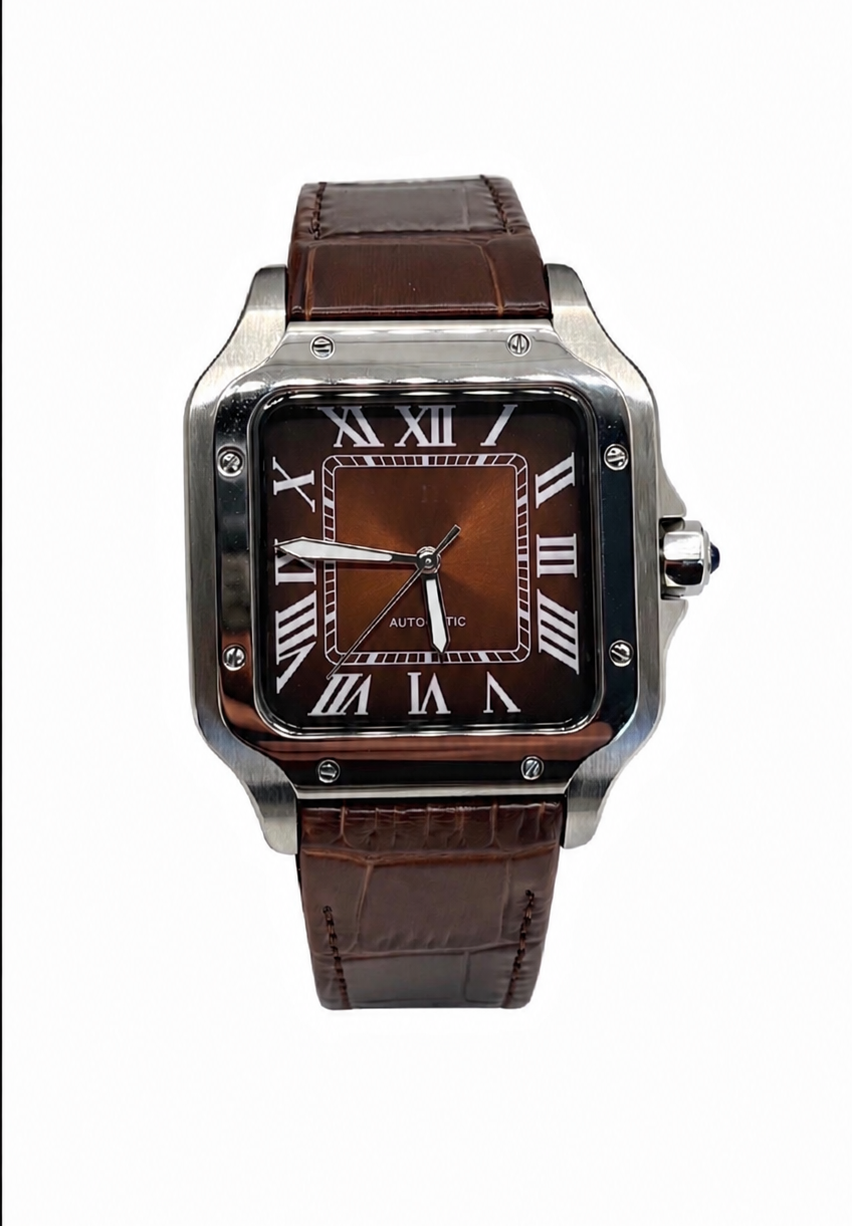 Montre Carrée Marron Cuir