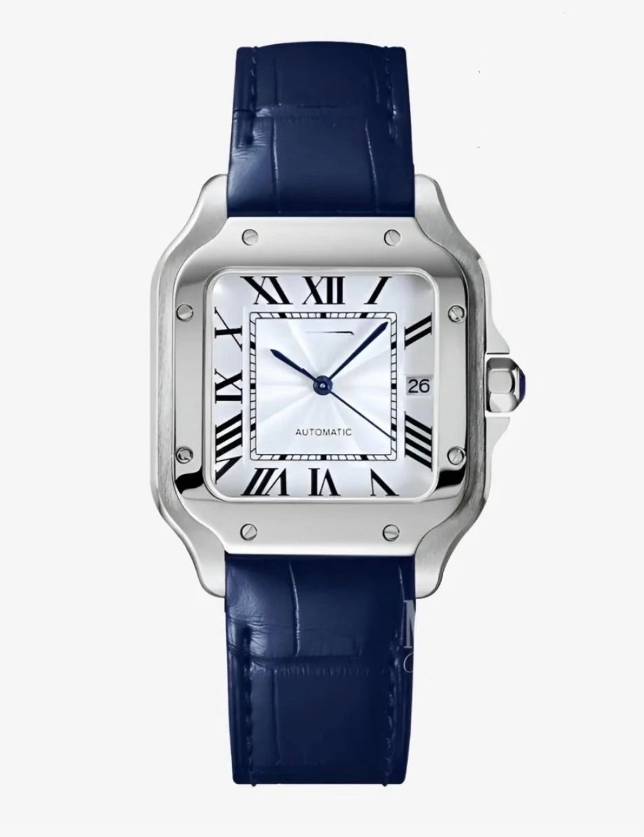 Montre Carrée Bleu Cuir