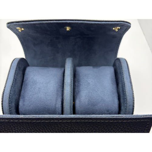 Étui cuir bleu pour 2 montres
