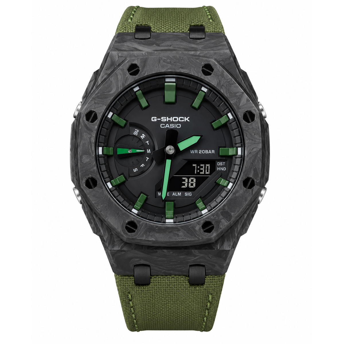 Montre Sport Robuste Vert Carbone