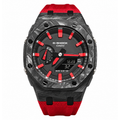Montre Sport Robuste Fibre de Carbone Rouge