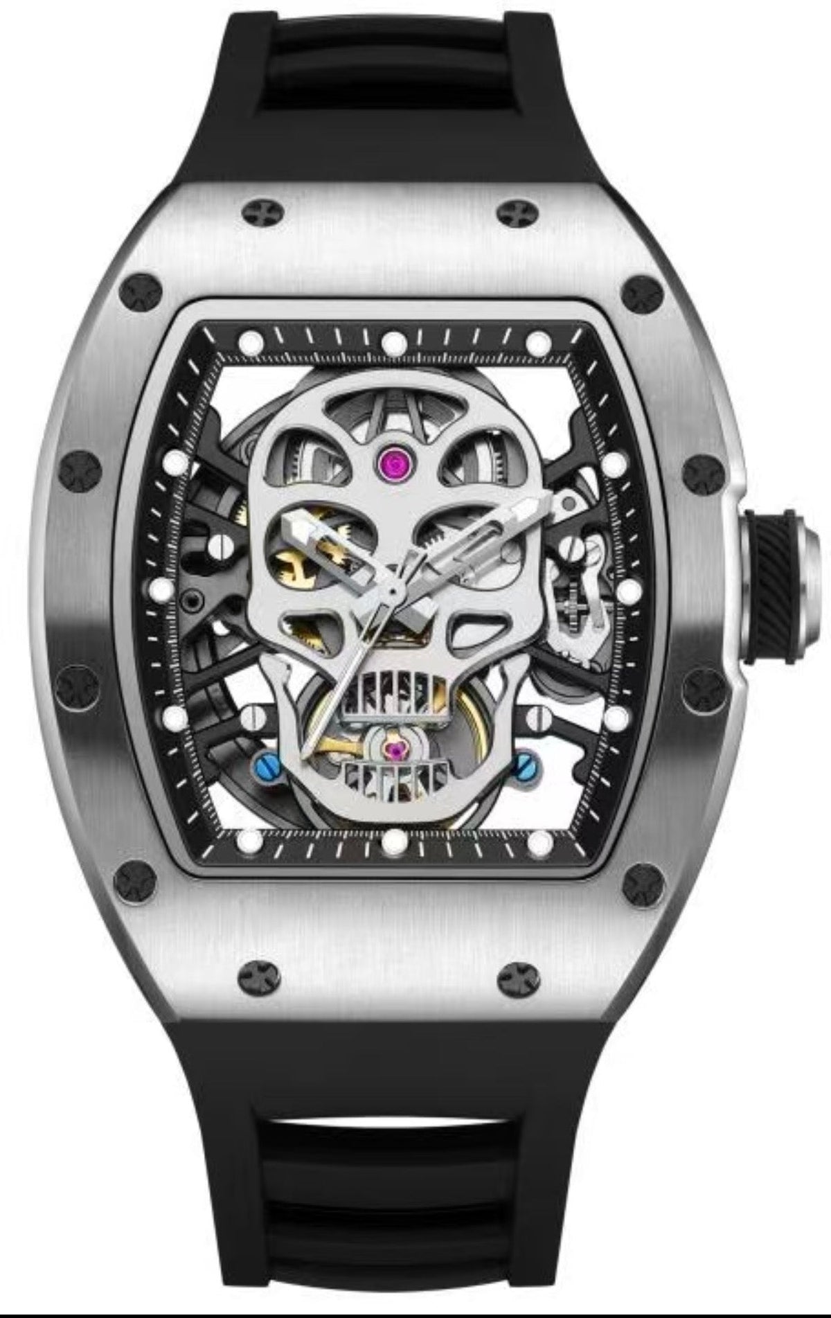 Montre Design Tête de Mort Noir & Argent