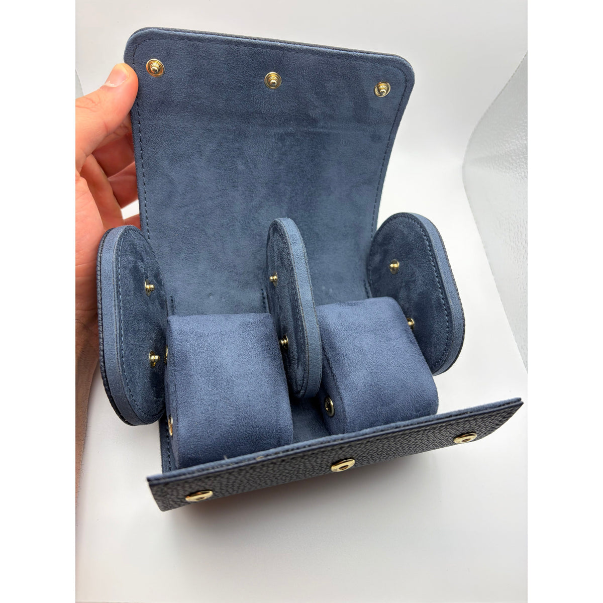 Étui cuir bleu pour 2 montres