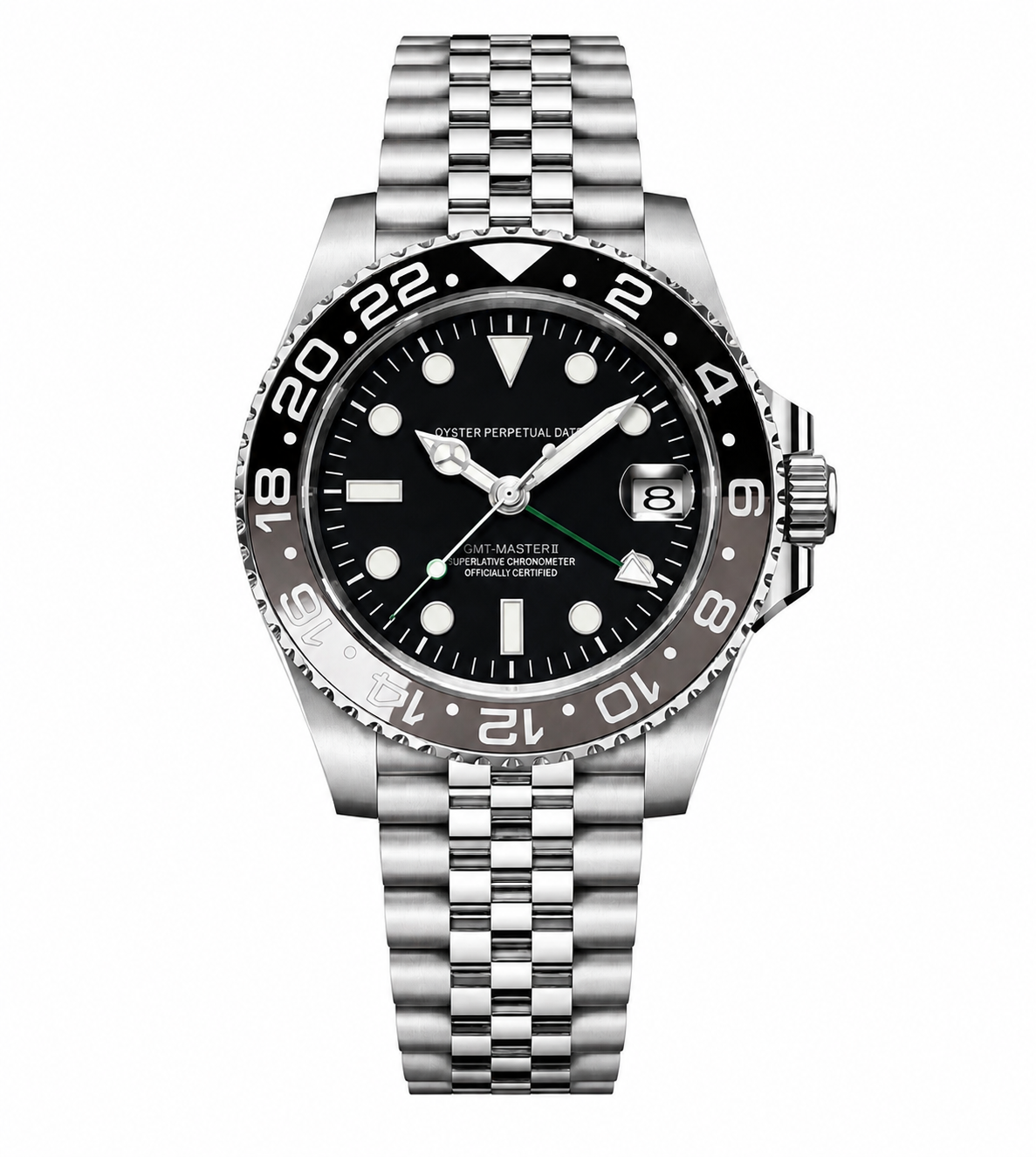 Montre GMT Lunette Noir-Gris Bracelet Maillons