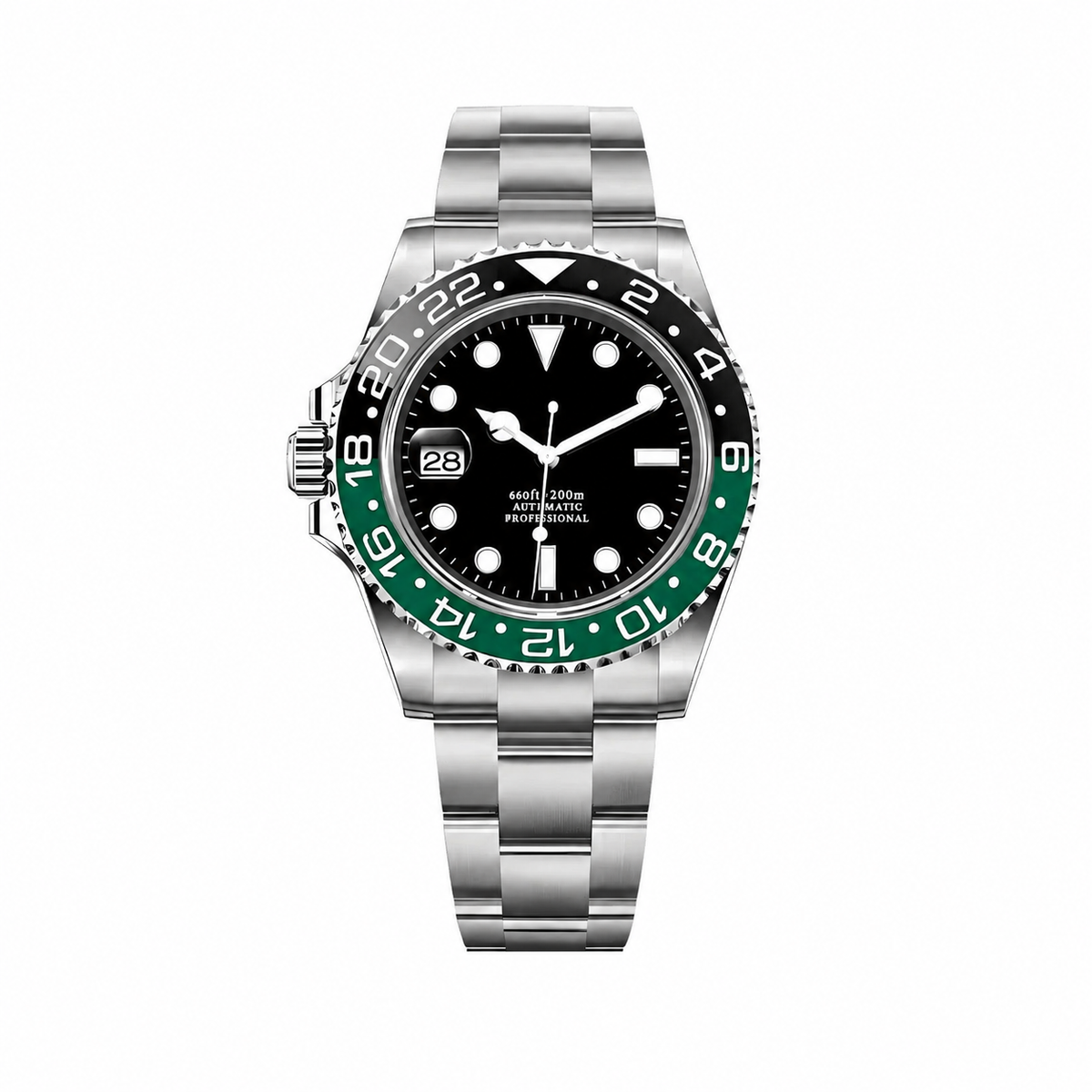 Montre GMT Lunette Vert-Noir Gaucher