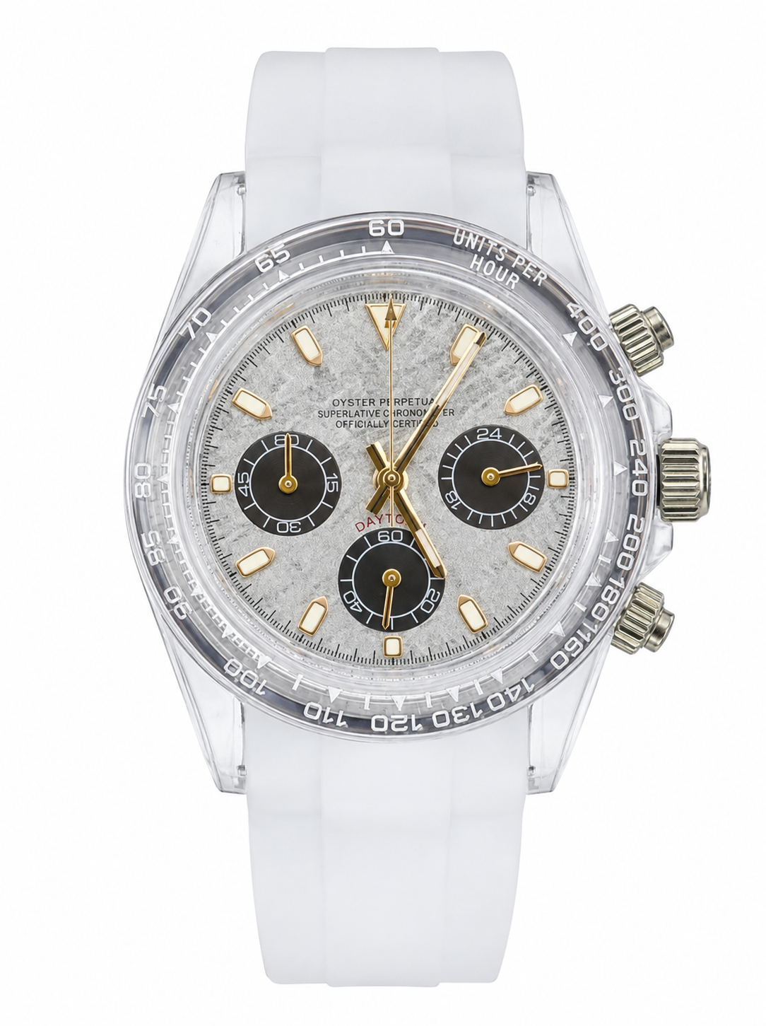 Montre Chronographe Boîtier Transparent Météorite