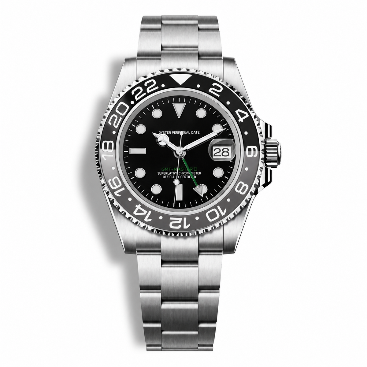 Montre GMT Lunette Noir-Gris Bracelet Acier