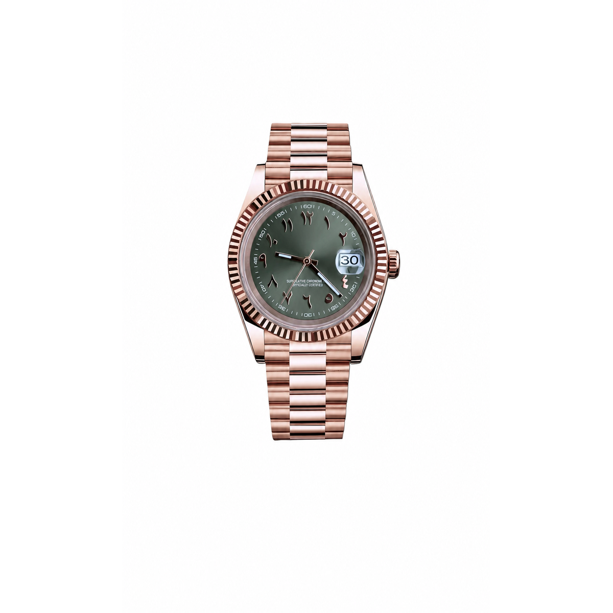 Montre Classique Rose & Vert Olive Chiffres Arabes
