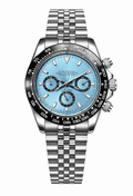 Montre Chronographe Bleu Platine Bracelet Maillons