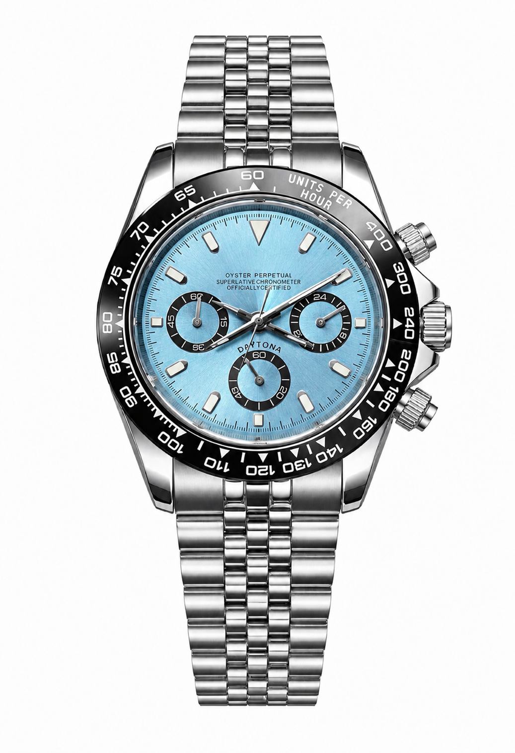 Montre Chronographe Bleu Platine Bracelet Maillons