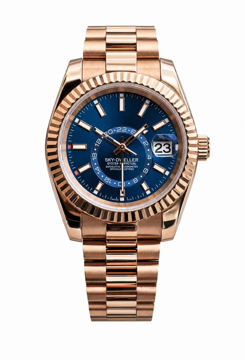 Montre Voyageur Or Rose & Bleu