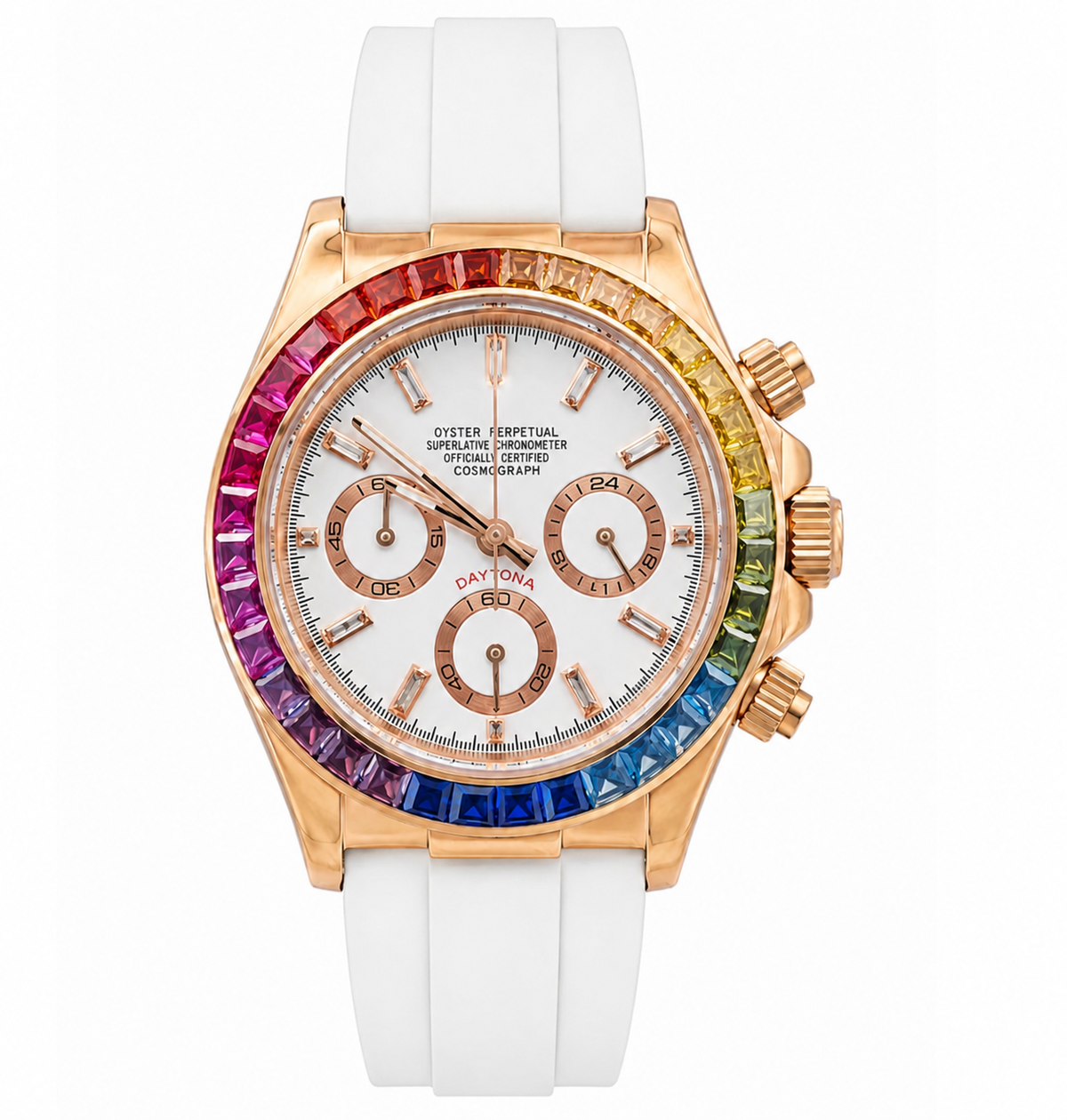 Montre Chronographe Arc-en-Ciel Blanc Bracelet Caoutchouc
