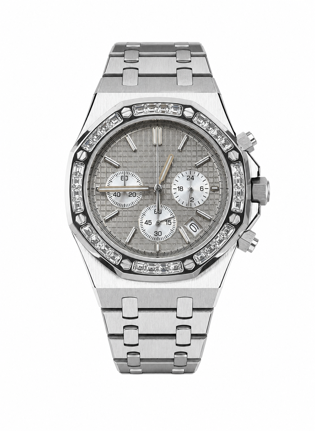 Montre Sport Luxe Gris Lunette Diamants