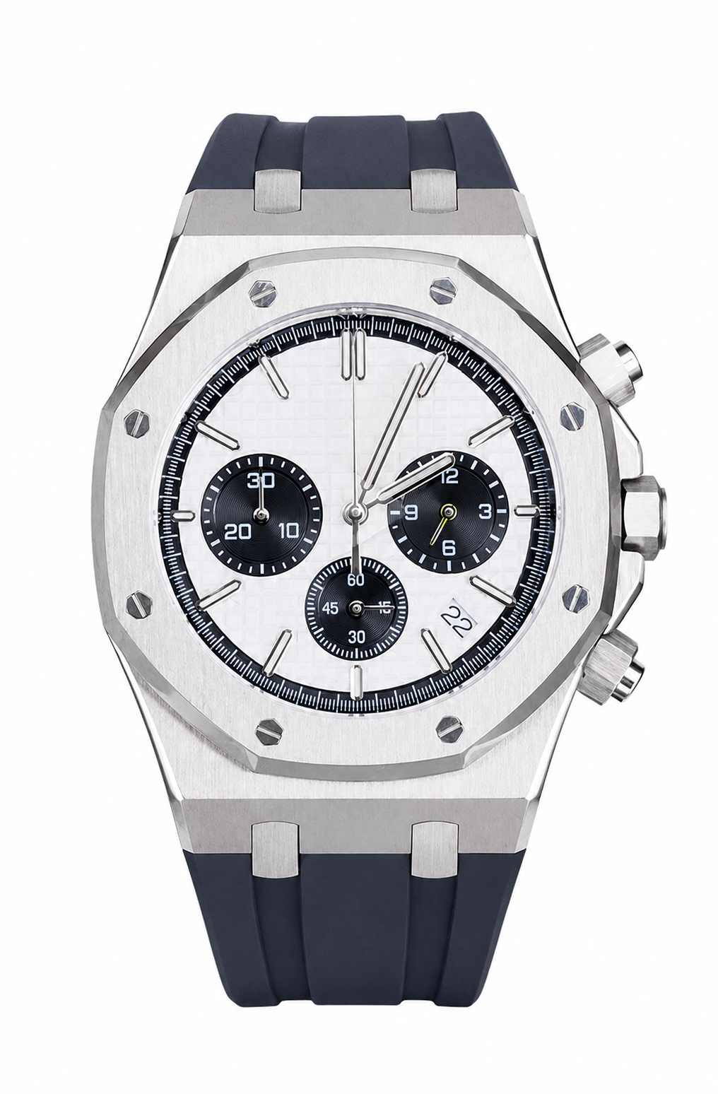 Montre Sport Luxe Chronographe Caoutchouc Argent