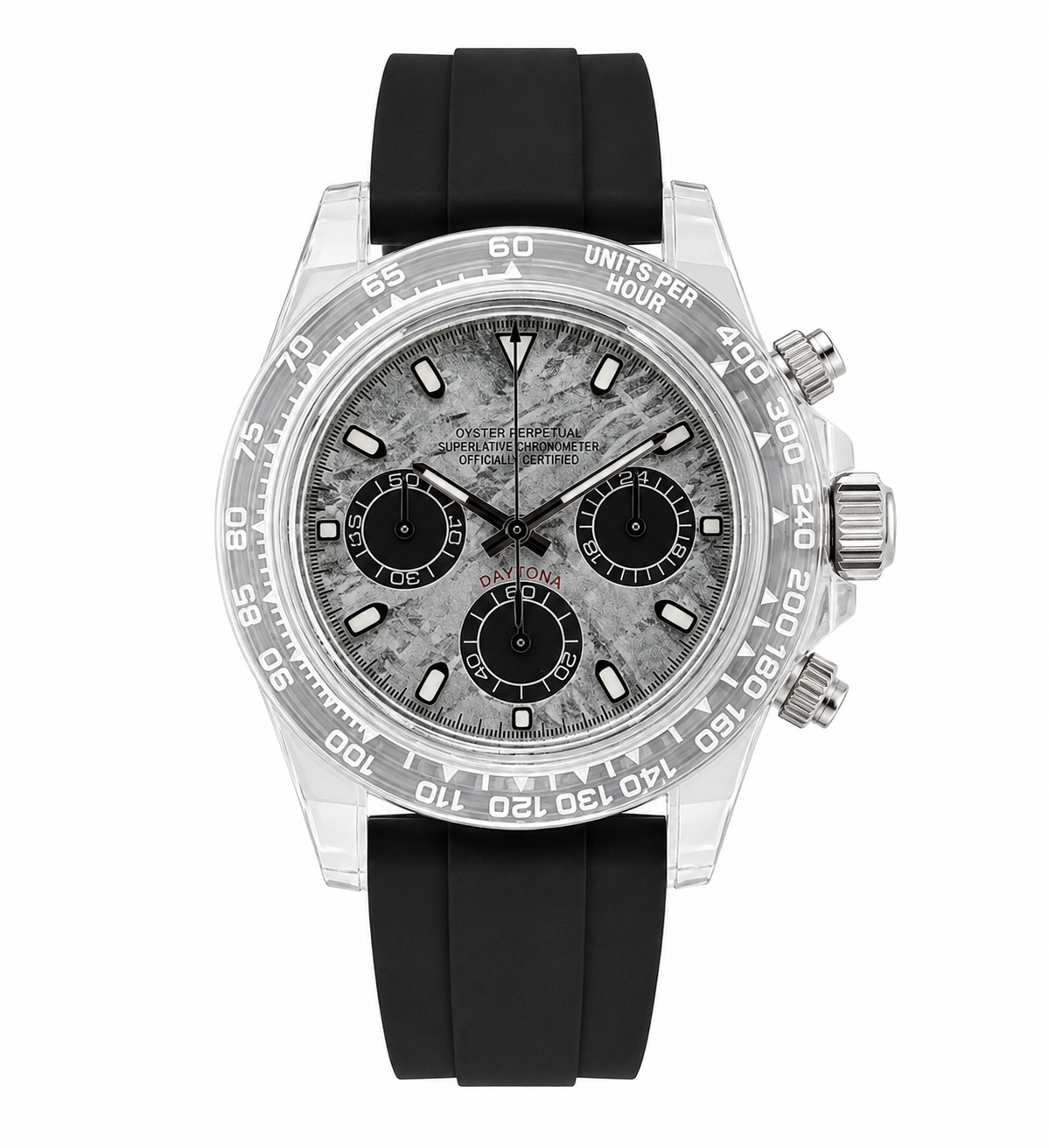 Montre Chronographe Boîtier Transparent Météorite Noir