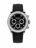 Montre Chronographe Diamants Noir Bracelet Caoutchouc