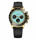 Montre Chronographe Or & Bleu Turquoise Bracelet Caoutchouc