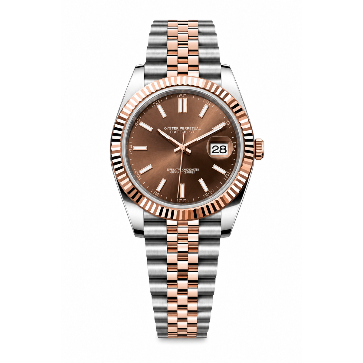 Montre Classique Bicolore Rose & Argent Chocolat Cadran